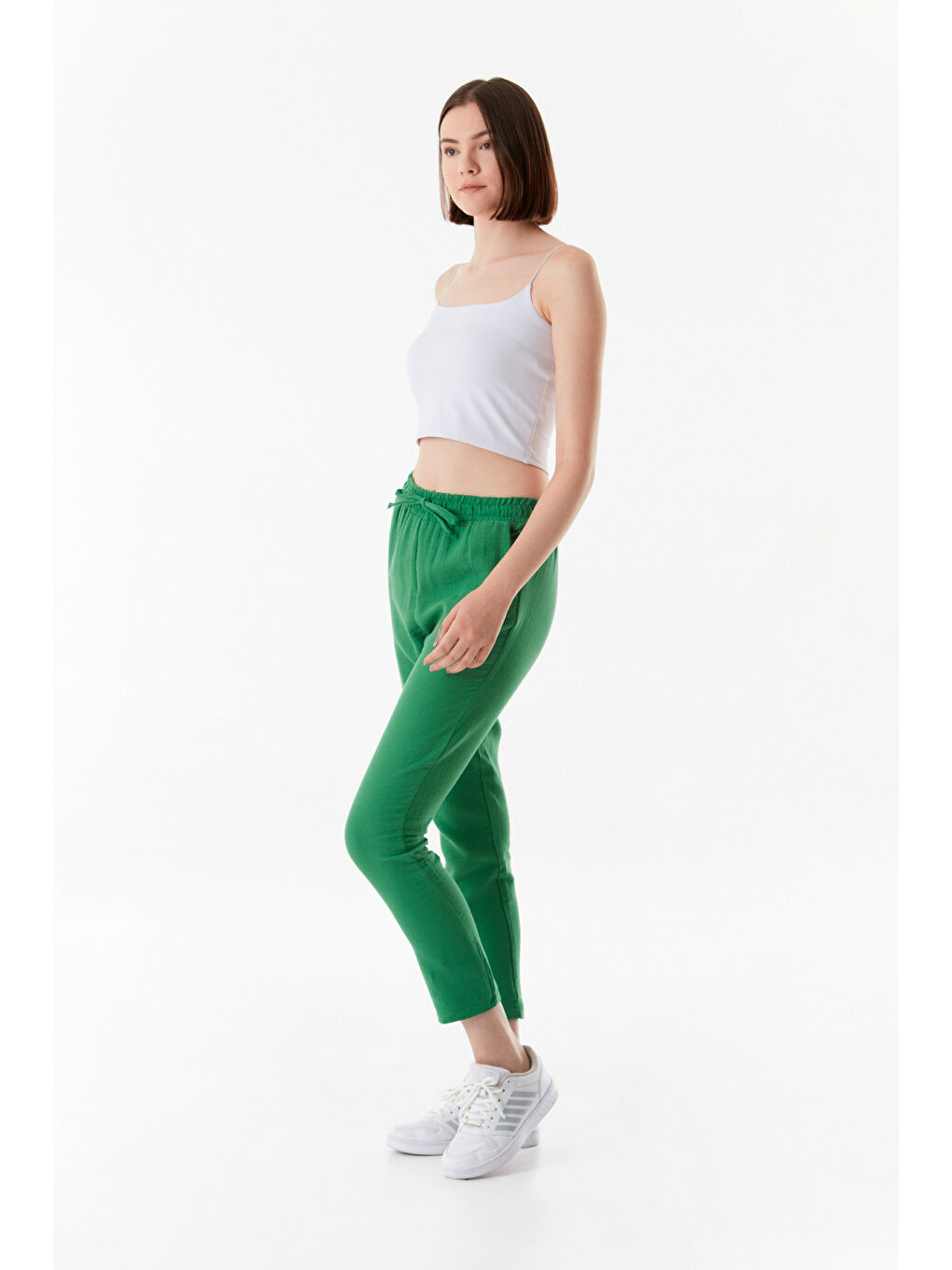 Fullamoda Yeşil Basic Beli Lastikli Straight  Pantolon