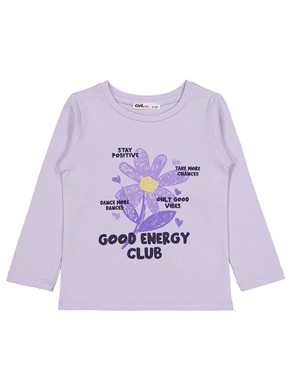 Girls Good Energy Clup Baskılı 2-5 Yaş Sweatshirt - Lila 3-4 Yaş