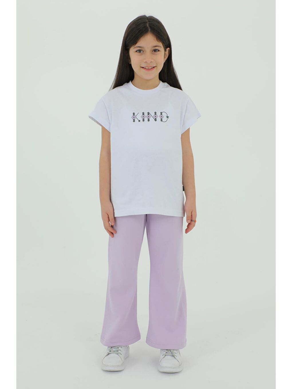 Beyaz Bisiklet Yaka Baskı Detaylı Kız Çocuk Alt Üst Takım