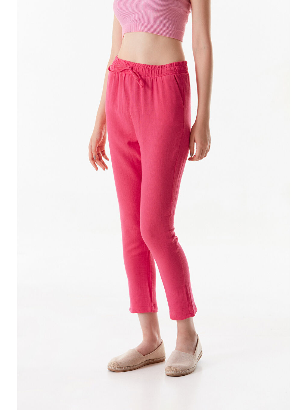 Fullamoda Pembe Basic Beli Lastikli Straight Pantolon - 1