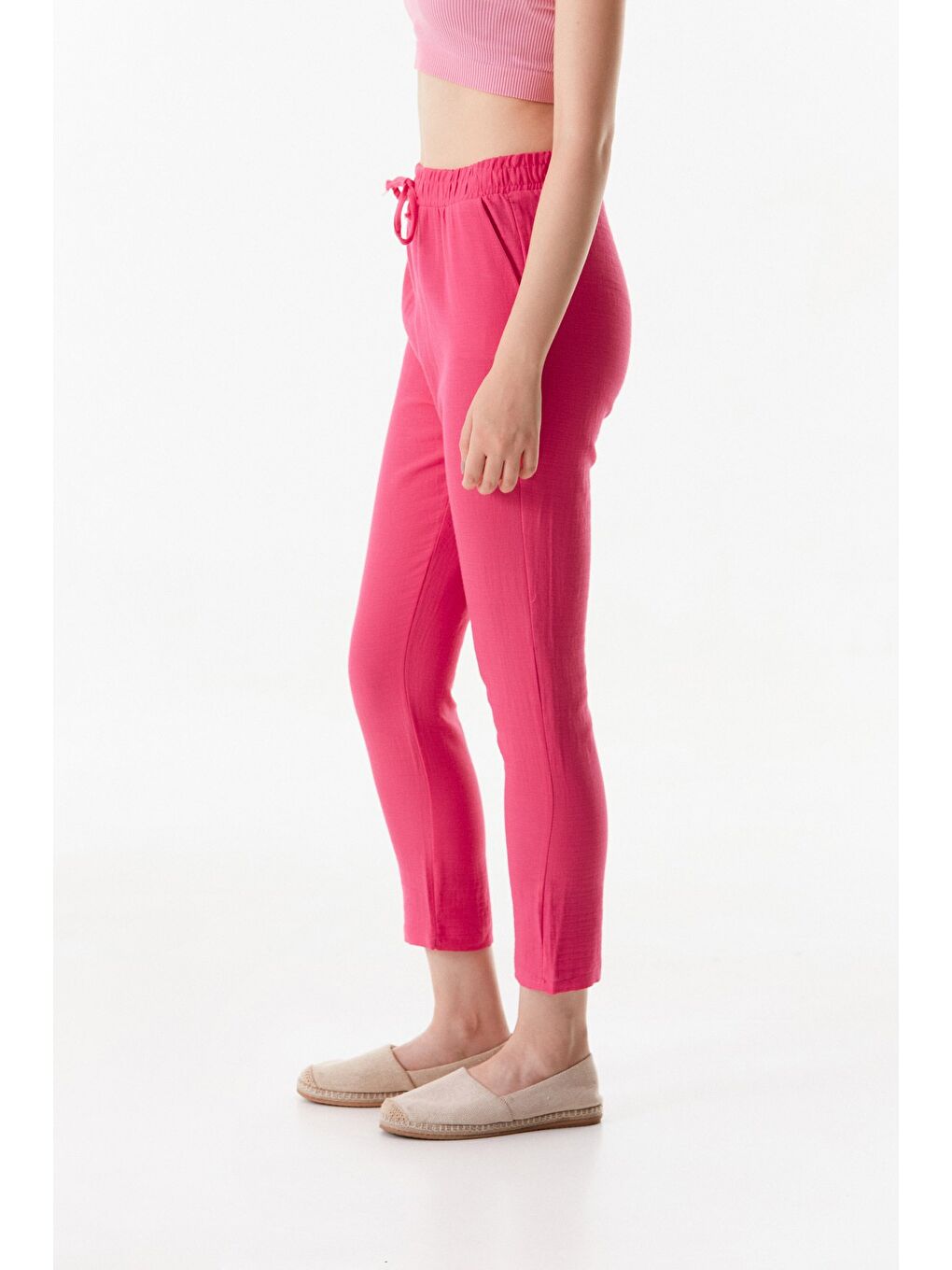 Fullamoda Pembe Basic Beli Lastikli Straight Pantolon - 2