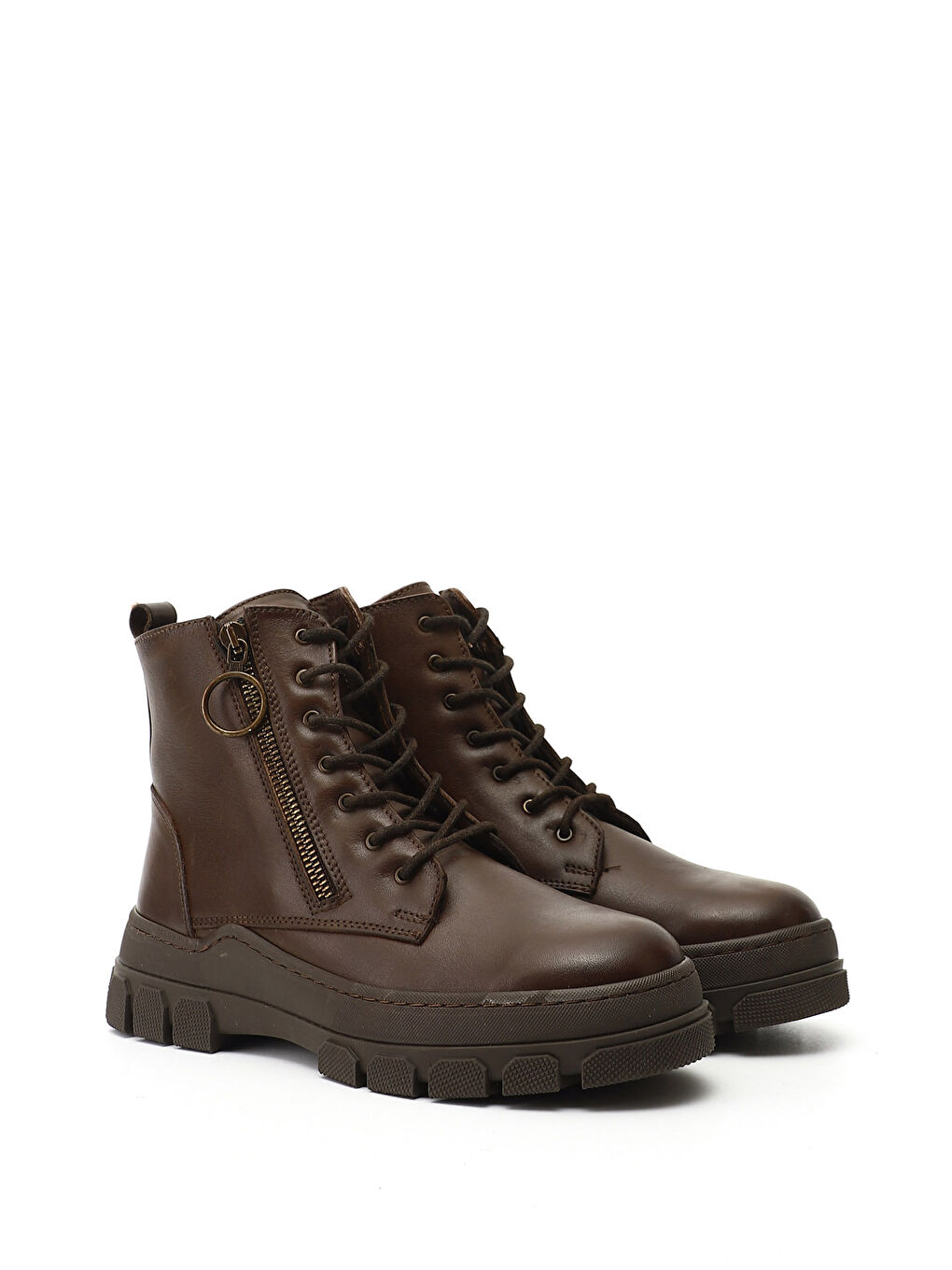 Kahverengi Kadın TÜTÜN KAHVE Fermuarlı Kauçuk Taban Hakiki Deri Postal Bot-1