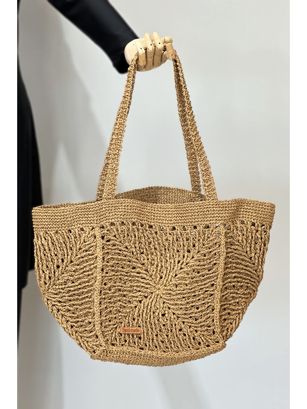Kahverengi El Örgüsü Hasır Çanta Plaj Çantası 026 Camel01