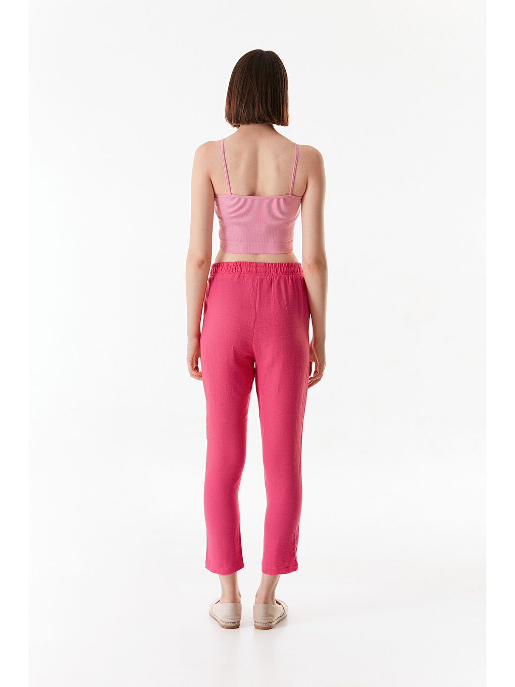 Fullamoda Pembe Basic Beli Lastikli Straight Pantolon - 4