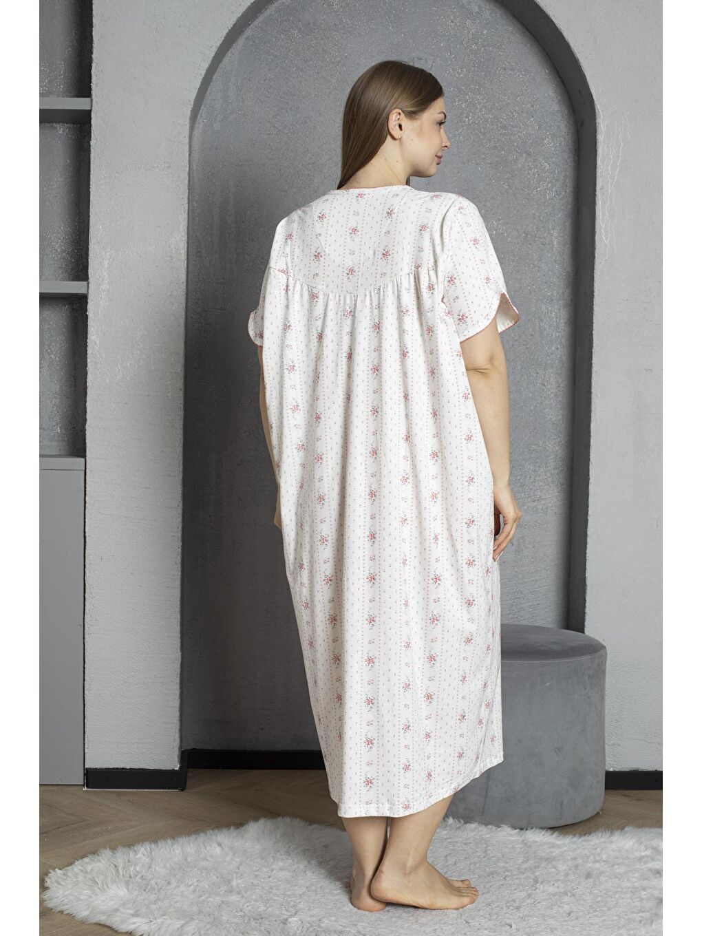 Kırmızı %100 Pamuklu Penye Kısa Kollu Büyük Beden Anne Geceliği 140-4