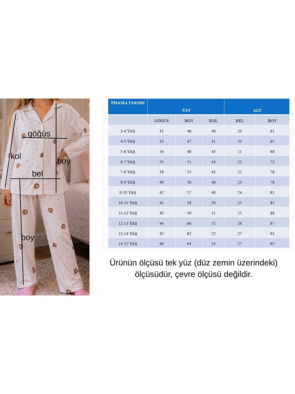 Lacivert Kız Çocuk Aile Boyu Pamuklu Desenli Pijama Takım Tkm1023-5