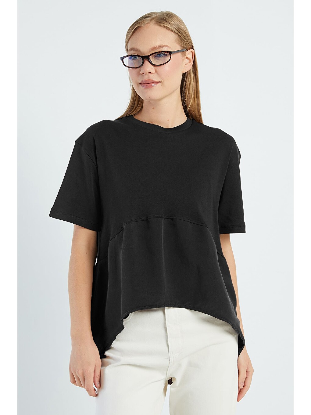Siyah Basic Arkası Uzun Oversize Tişört-2
