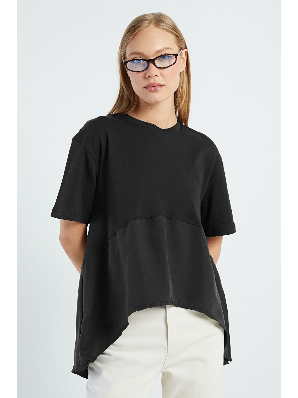 Siyah Basic Arkası Uzun Oversize Tişört-3