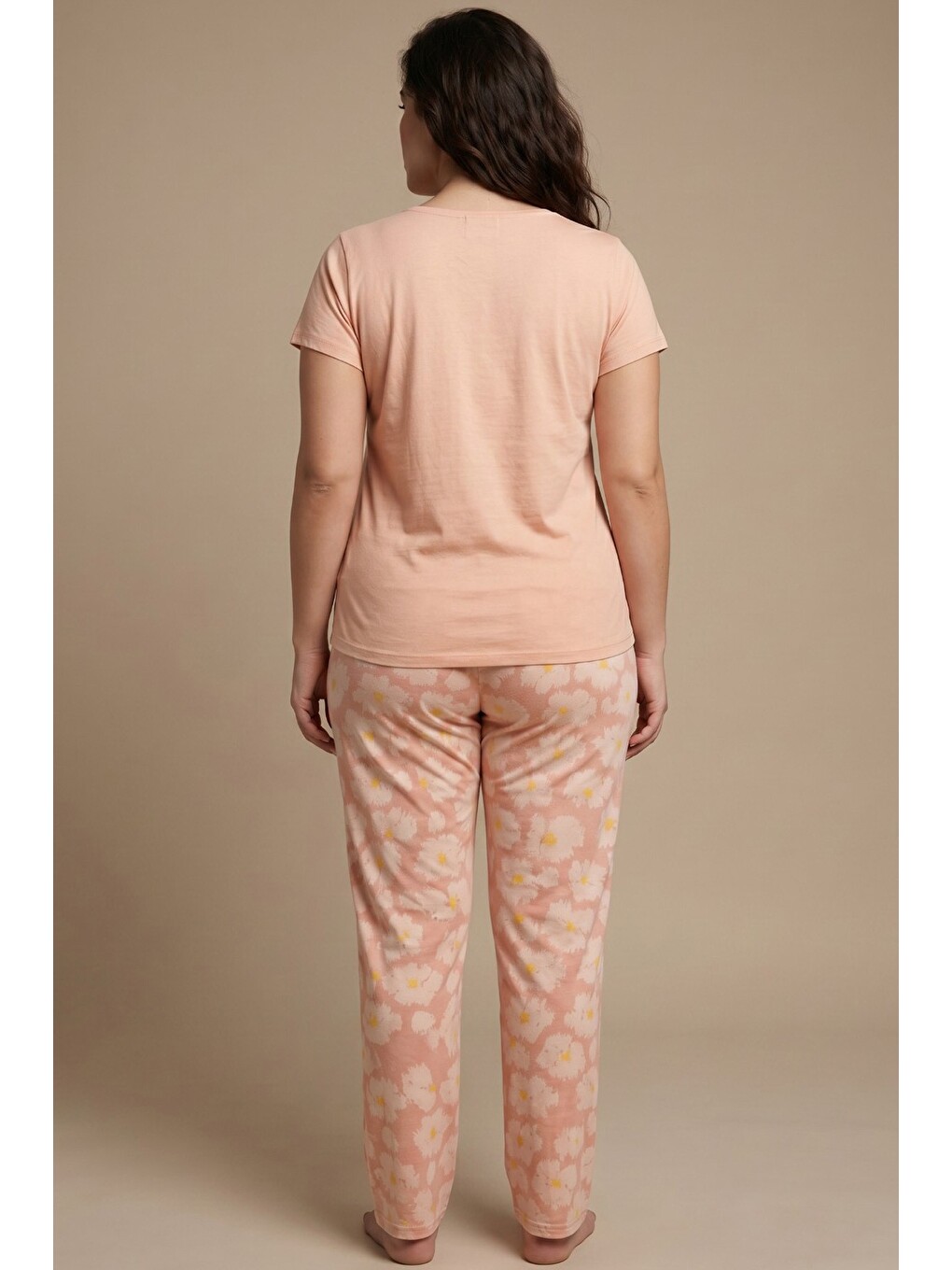 Pembe Dantelli Büyük Beden Battal Viskon Örme Pijama Takım 8066-2
