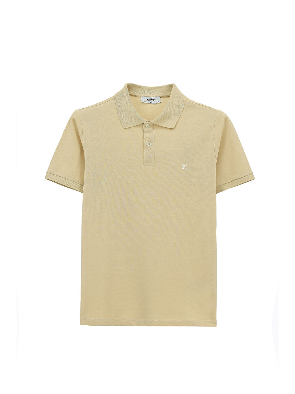 Bej Erkek Polo Yaka Slim Fit Nakışlı %100 Pamuk T-shirt