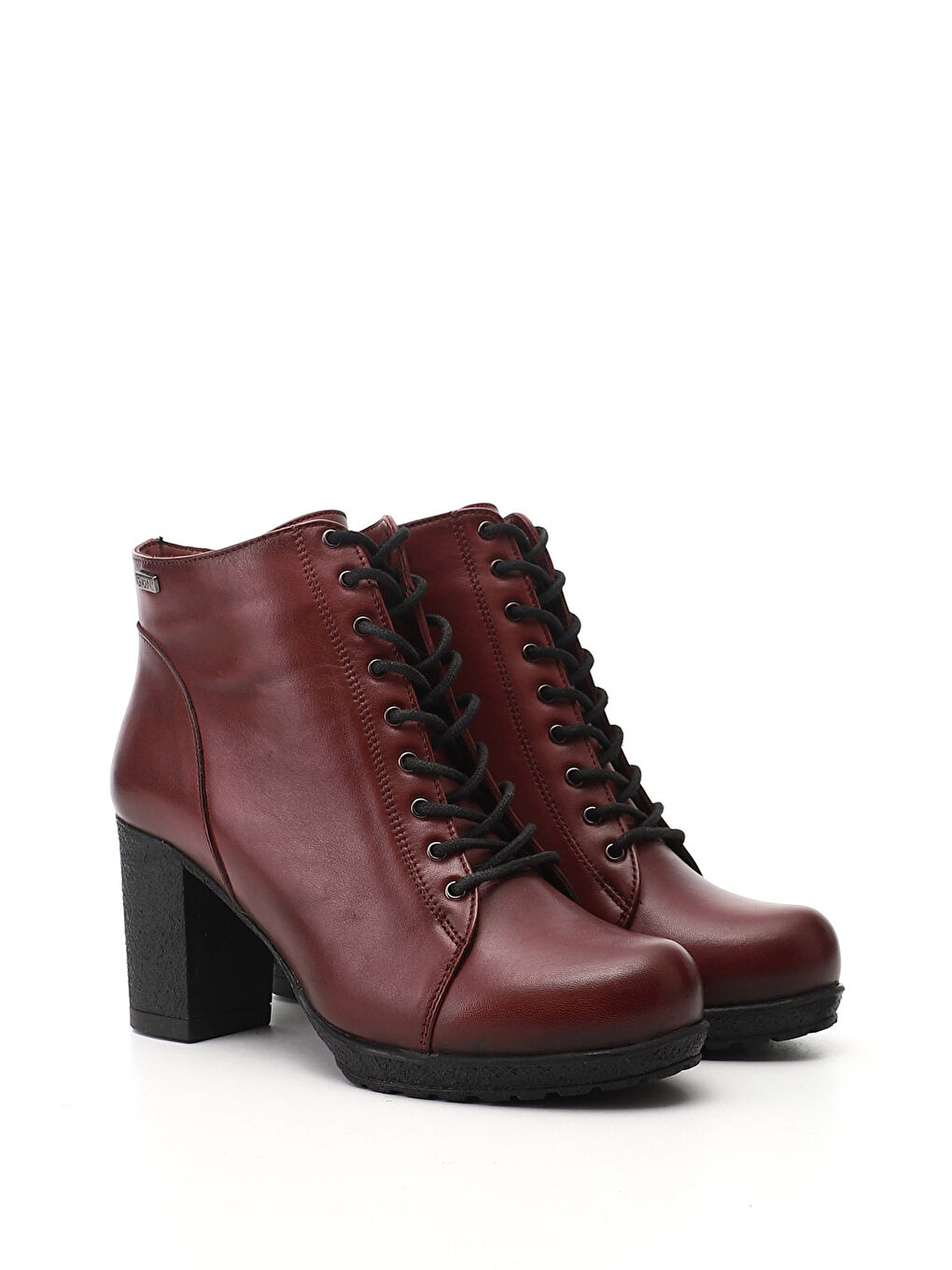 Bordo Kadın KOYU BORDO Fermuarlı Kalın Topuklu Hakiki Deri Postal Bot-1