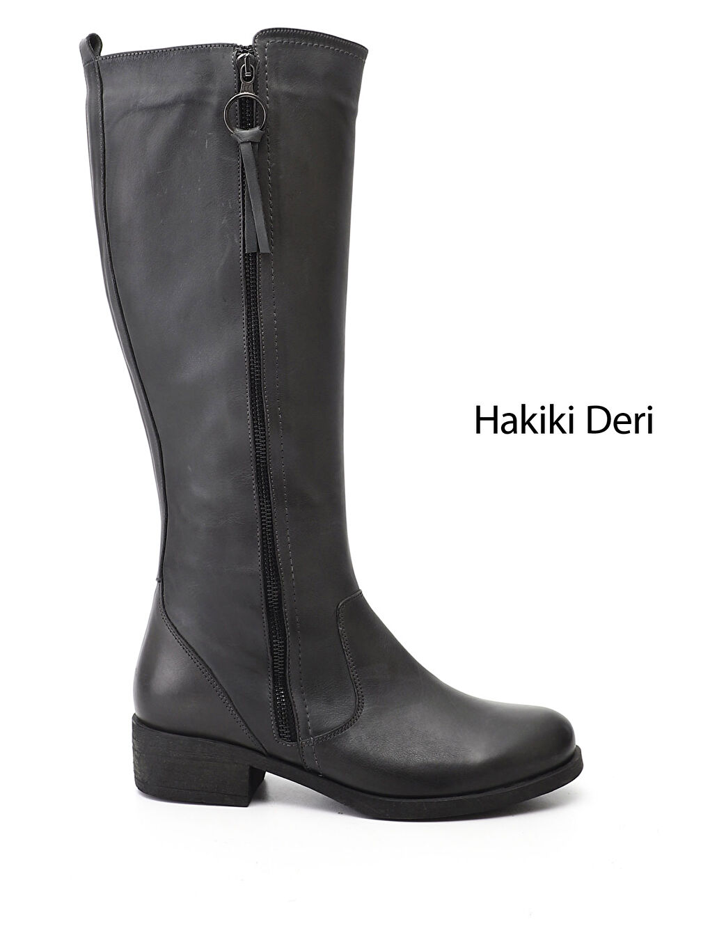 Antrasit Kadın ANTRASİT Fermuarlı Kalın Topuklu Hakiki Deri Çizme