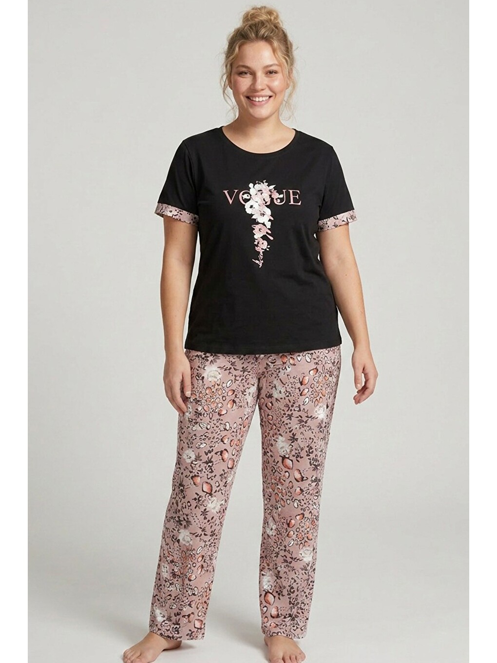 Siyah Büyük Beden Battal Boy Örme Pijama Takımı 24103691-1
