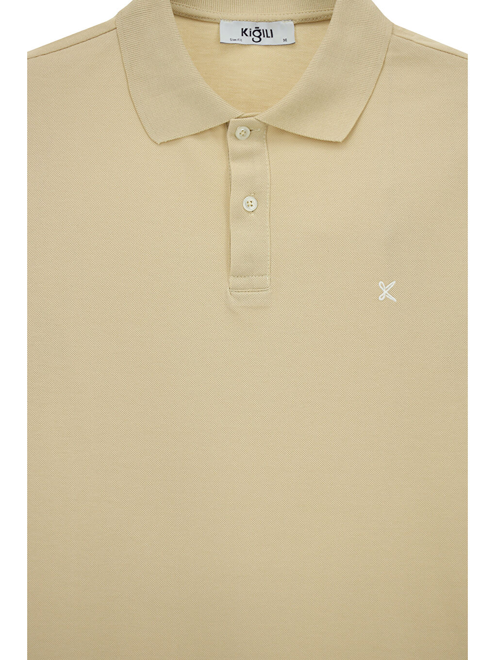 Bej Erkek Polo Yaka Slim Fit Nakışlı %100 Pamuk T-shirt-2