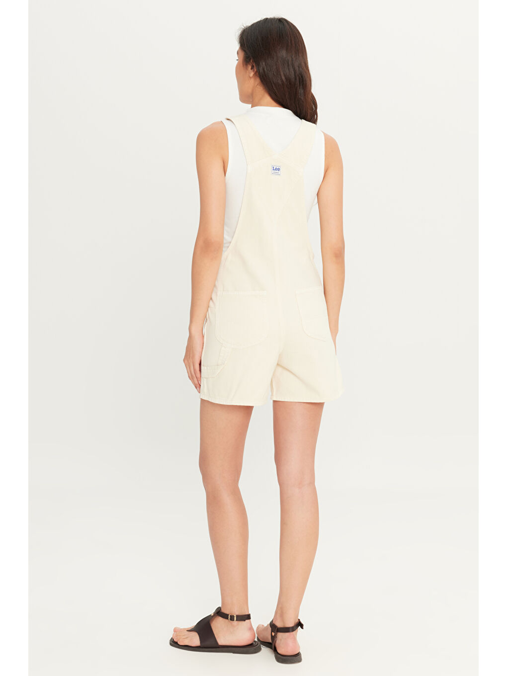 Regular Fit Normal Kesim %100 Pamuk Kare Yaka Ekru Jean Jean Şort Tulum-4