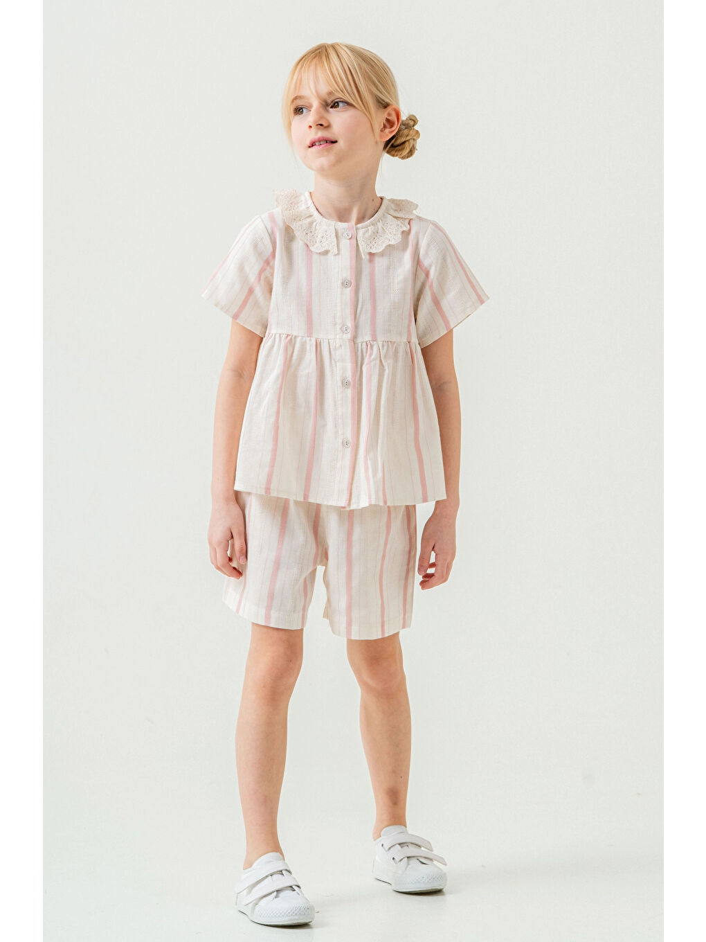 Pembe Yaka Detaylı Kız Çocuk Takım 3825