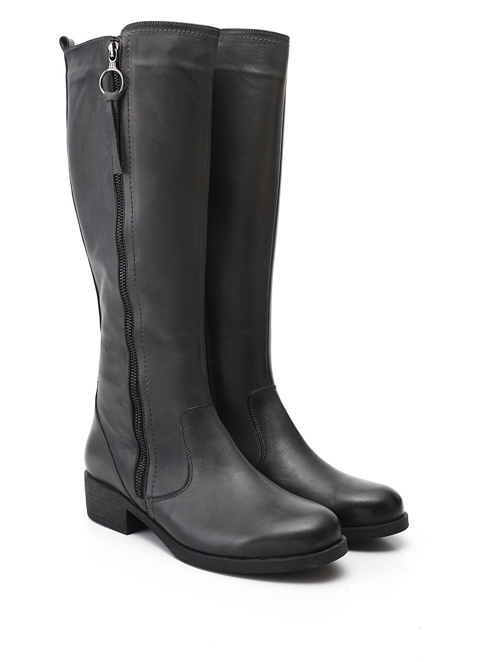 Antrasit Kadın ANTRASİT Fermuarlı Kalın Topuklu Hakiki Deri Çizme-1