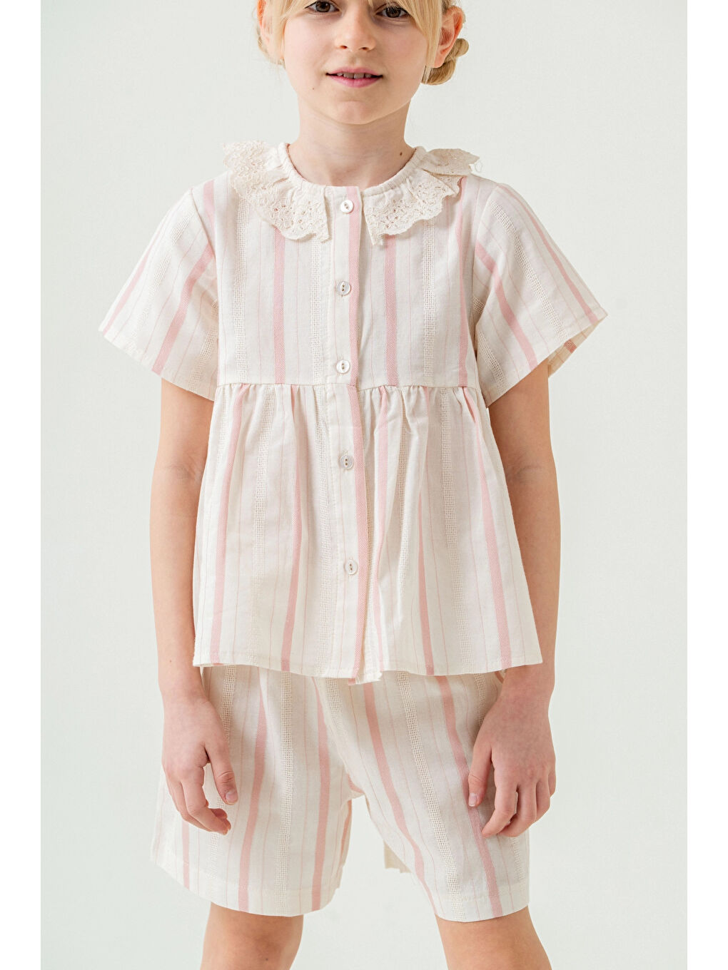 Pembe Yaka Detaylı Kız Çocuk Takım 3825-2