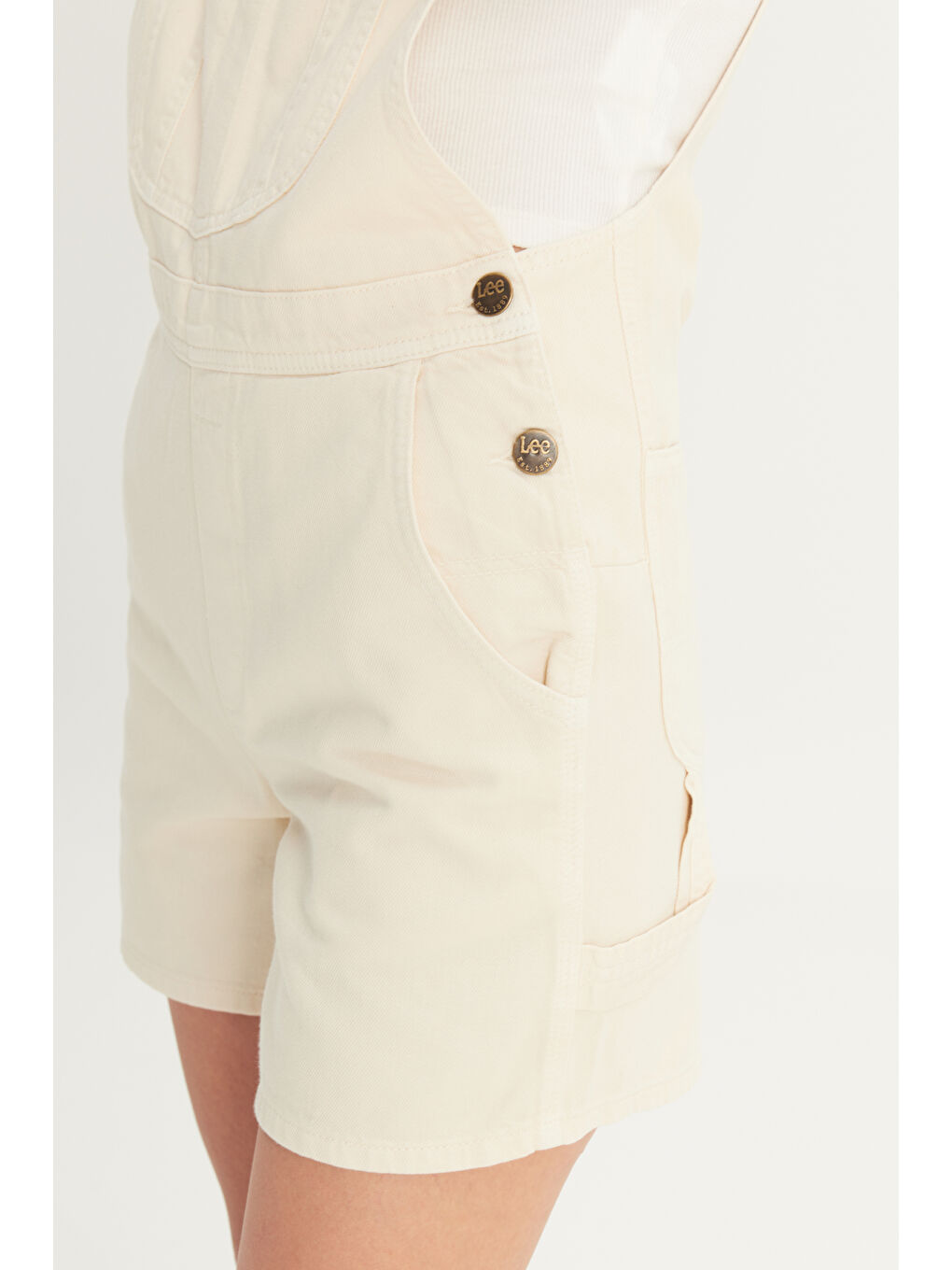 Regular Fit Normal Kesim %100 Pamuk Kare Yaka Ekru Jean Jean Şort Tulum-5