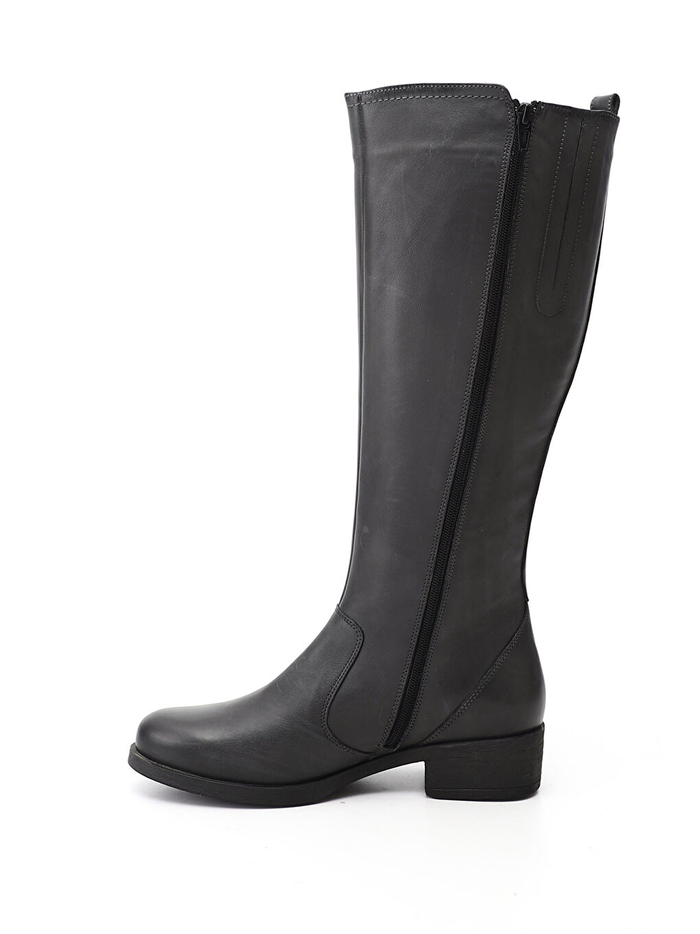 Antrasit Kadın ANTRASİT Fermuarlı Kalın Topuklu Hakiki Deri Çizme-2