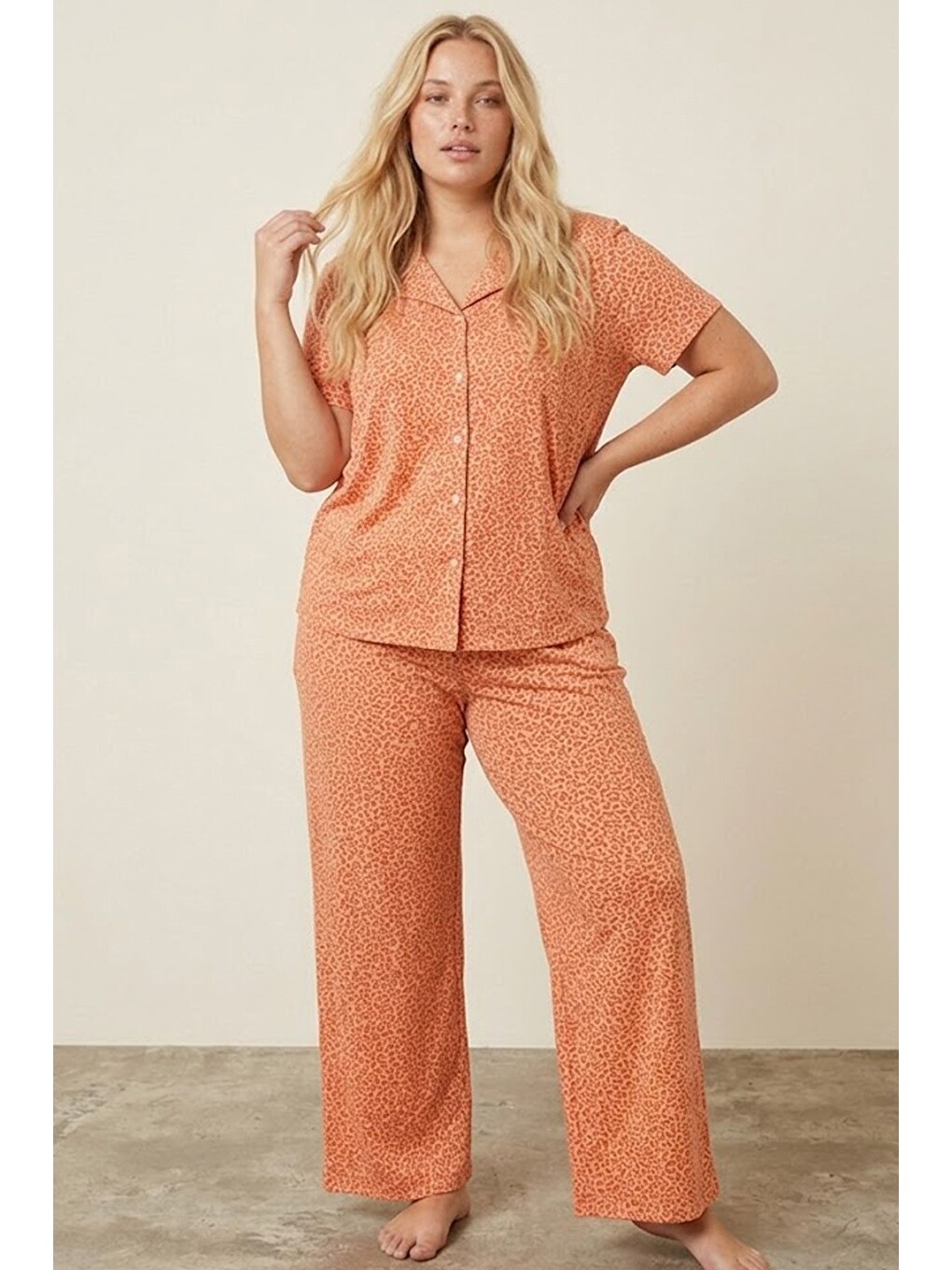 Karışık Büyük Beden Battal Boy Düğmeli Örme Pijama Takım 8016-1