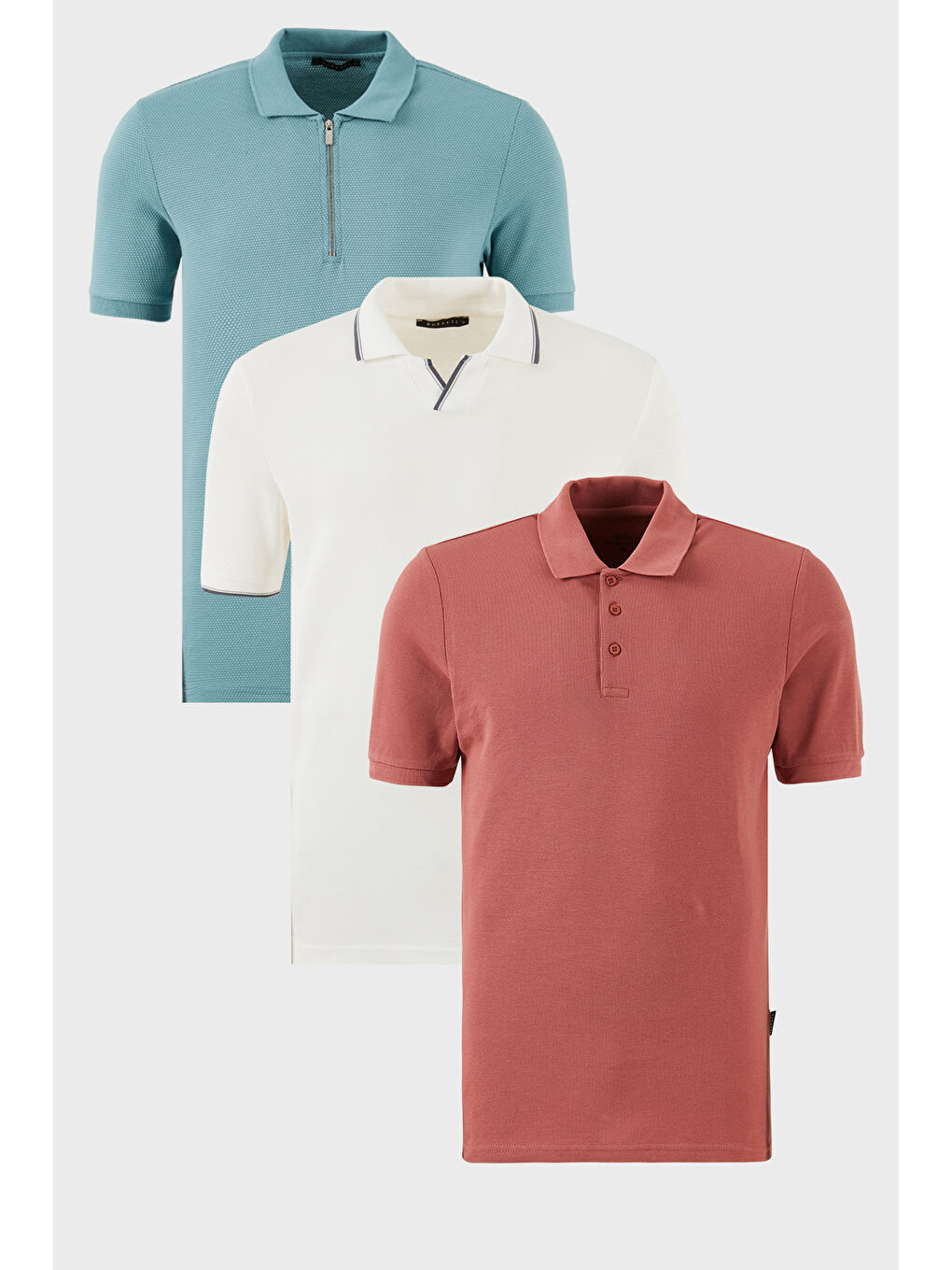 Beyaz Pamuklu Regular Fit 3'lü Paket Polo Yaka Tişört 59029641527S3