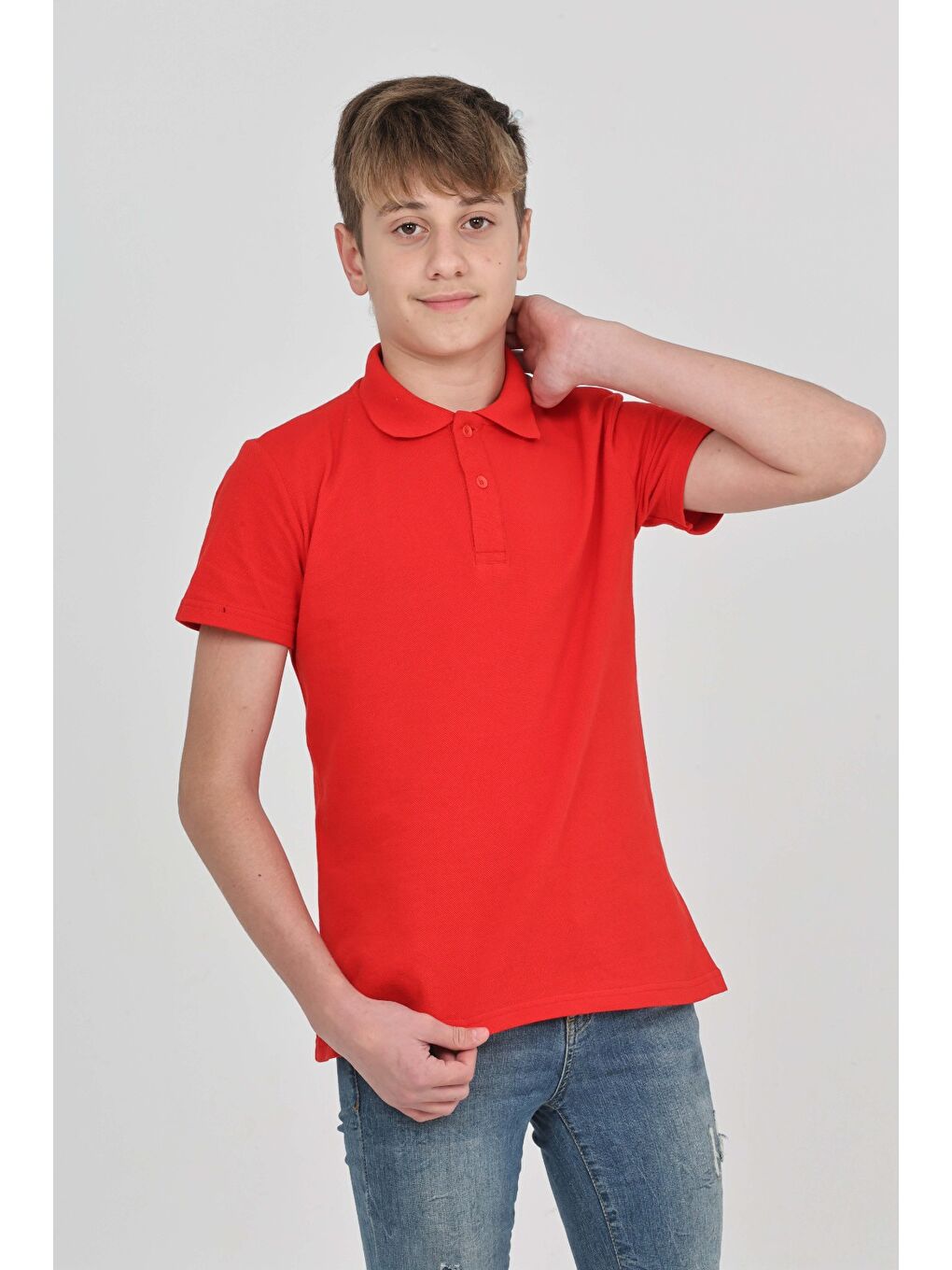 Kırmızı Unisex Çocuk Polo Yaka Tişört-4