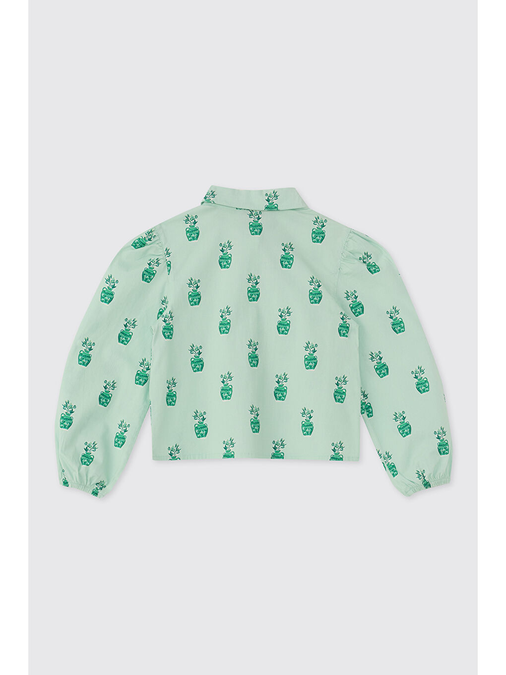 Yeşil Kız Çocuk Desenli Mint Gömlek-1