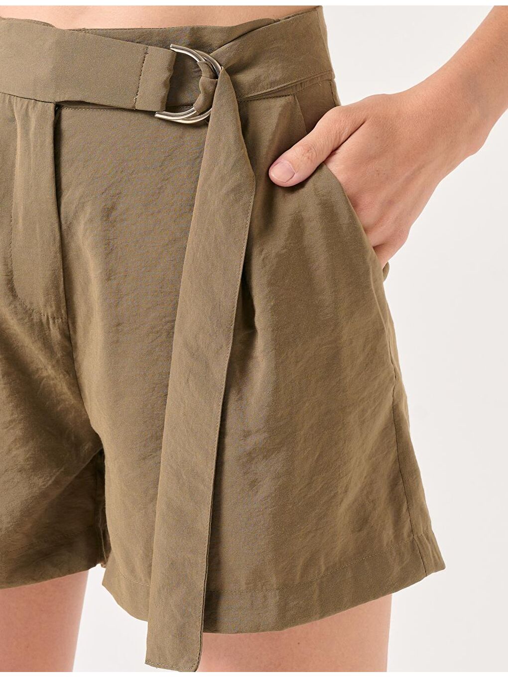 Haki Düz Kesim Normal Bel Düz Vual Şort-1