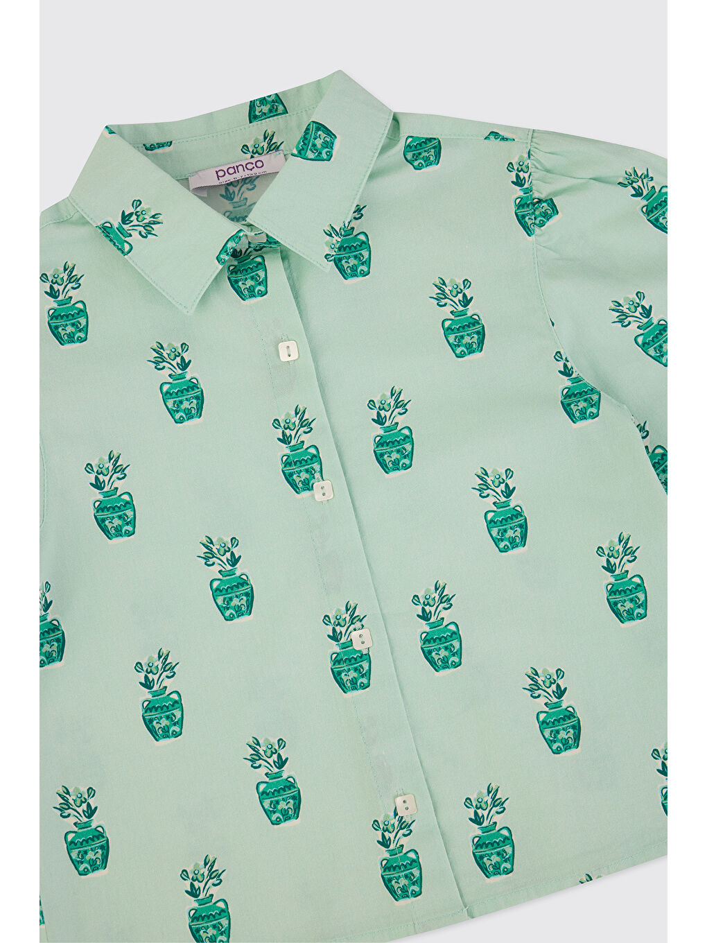 Yeşil Kız Çocuk Desenli Mint Gömlek-2