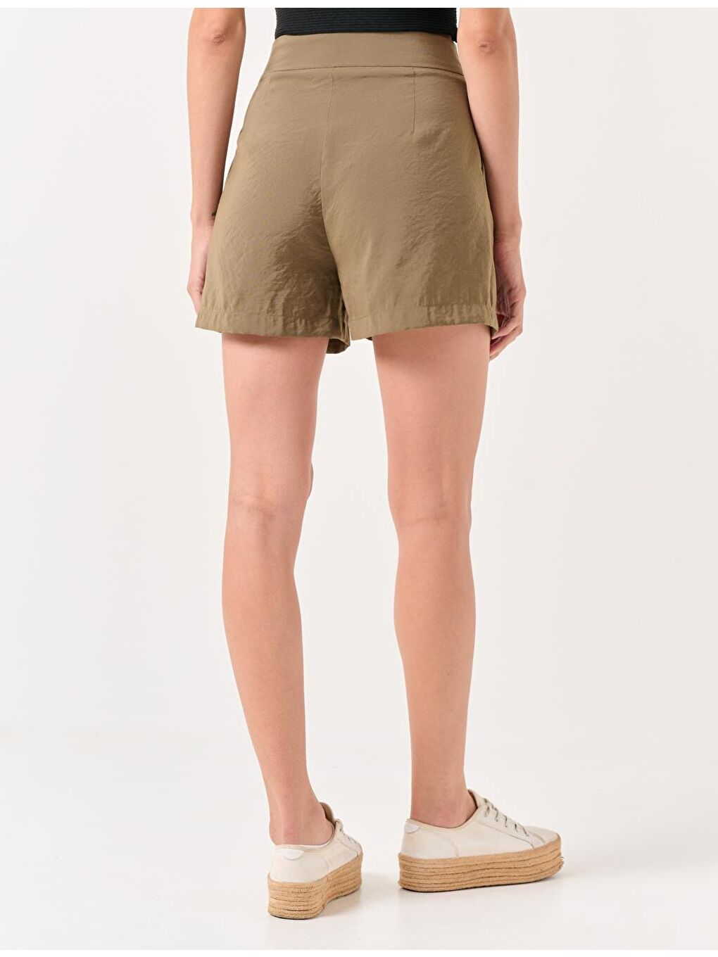 Haki Düz Kesim Normal Bel Düz Vual Şort-5