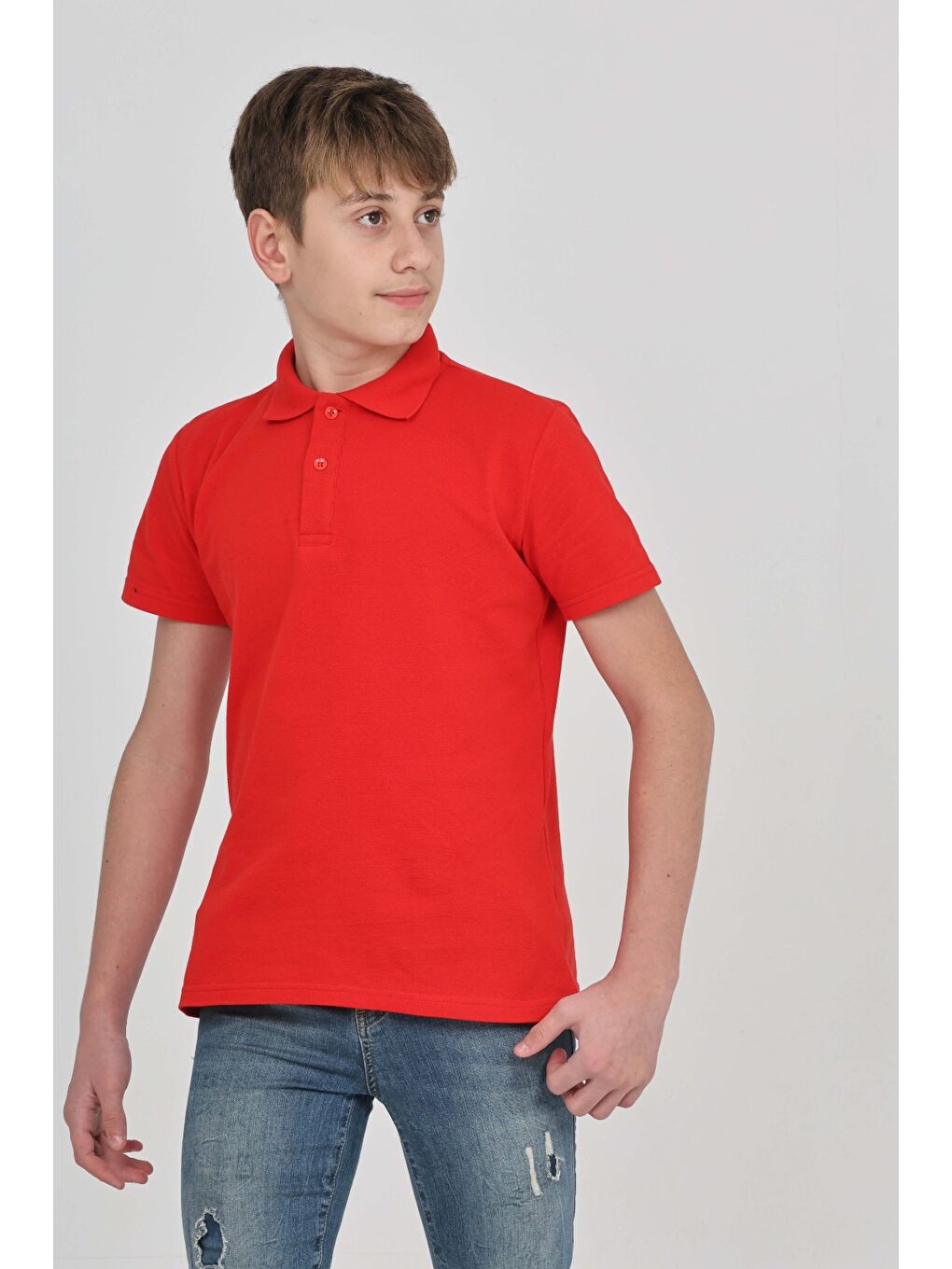 Kırmızı Unisex Çocuk Polo Yaka Tişört-5