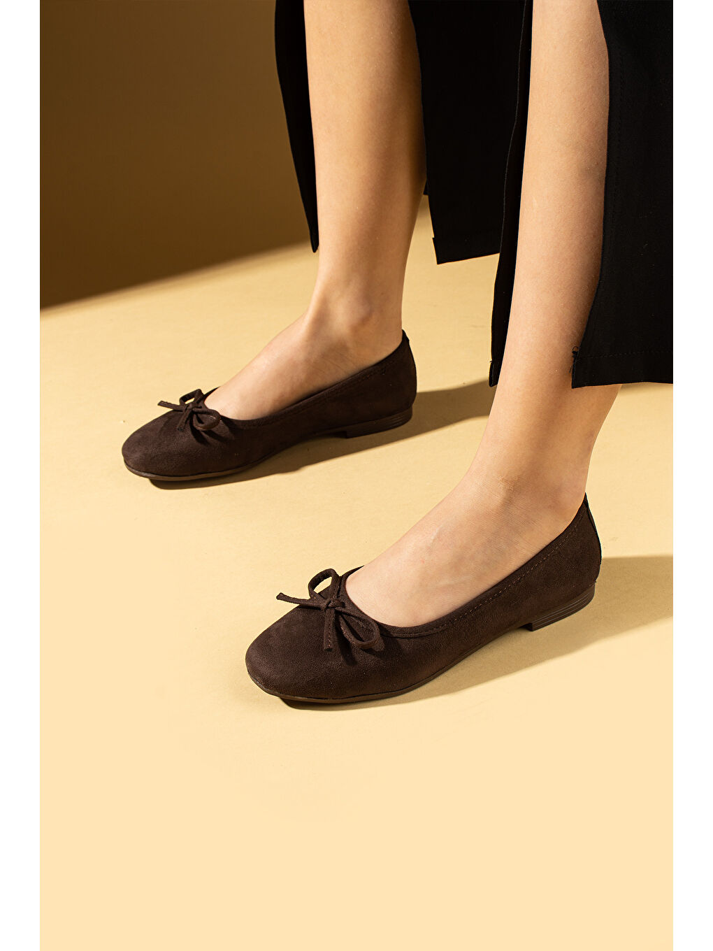 Kahverengi Fiyonk Detaylı Rahat Taban Kadın Babet 57-34-25Süet-1