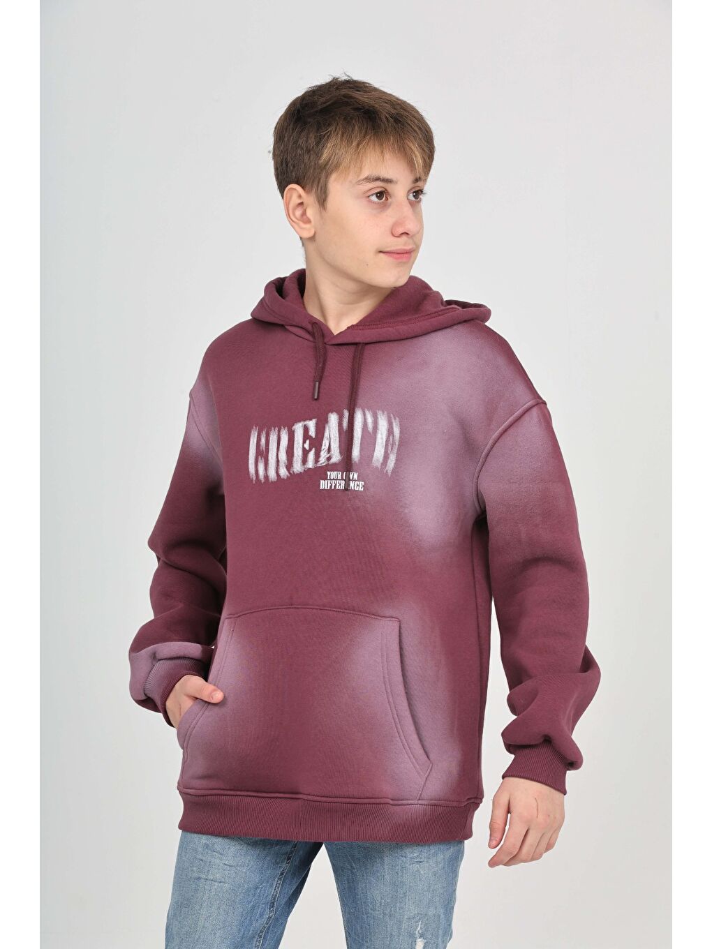 Mor Erkek Çocuk Relax Fit Kapüşonlu Cepli Baskılı Sweatshirt-2