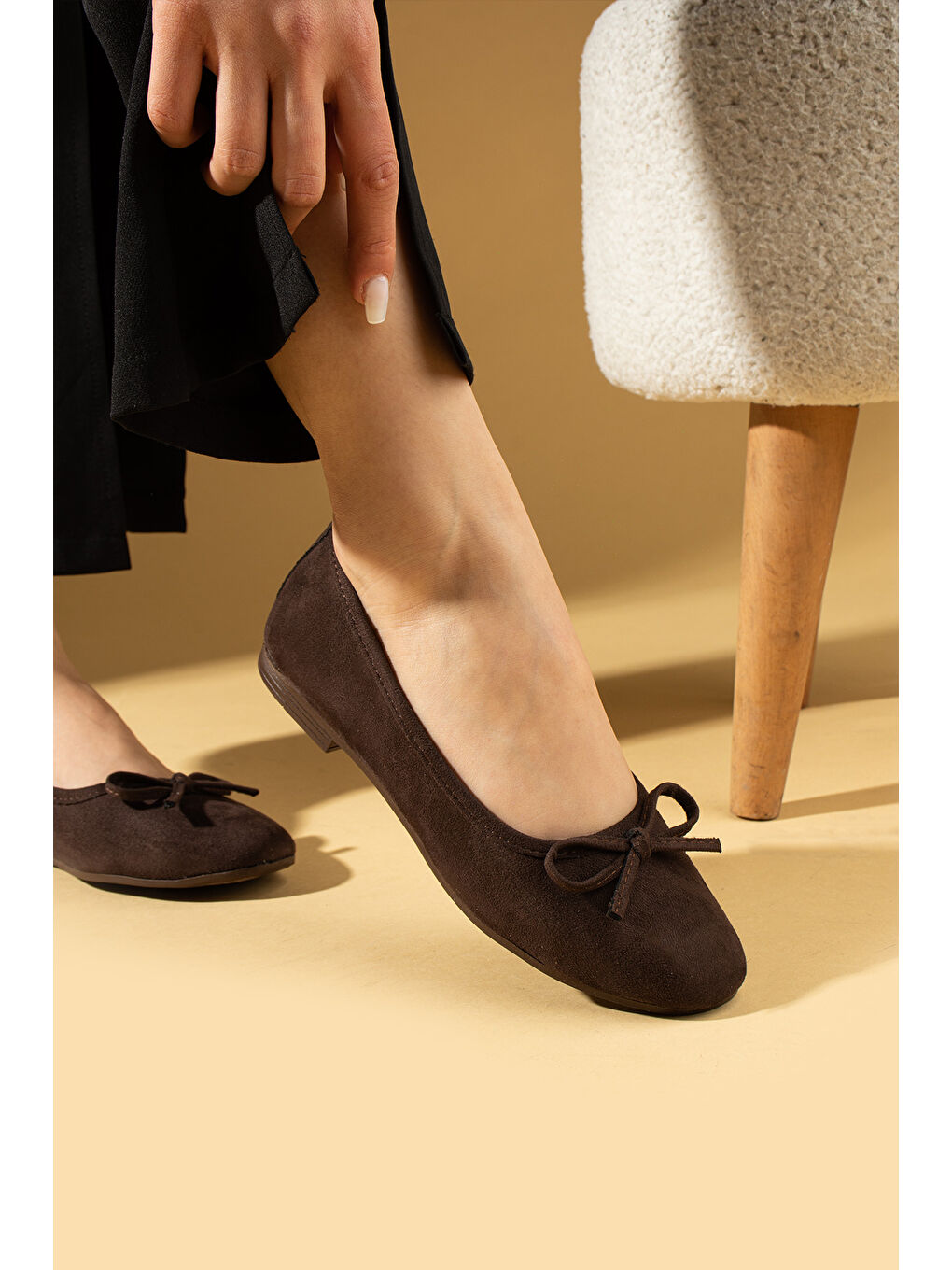 Kahverengi Fiyonk Detaylı Rahat Taban Kadın Babet 57-34-25Süet-2