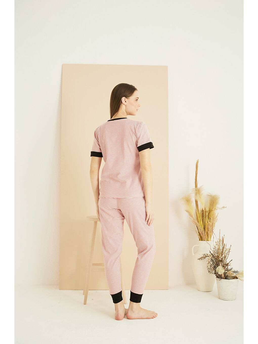 Karışık Pamuklu Bisiklet Yaka Örme Pijama Takım25103192-2