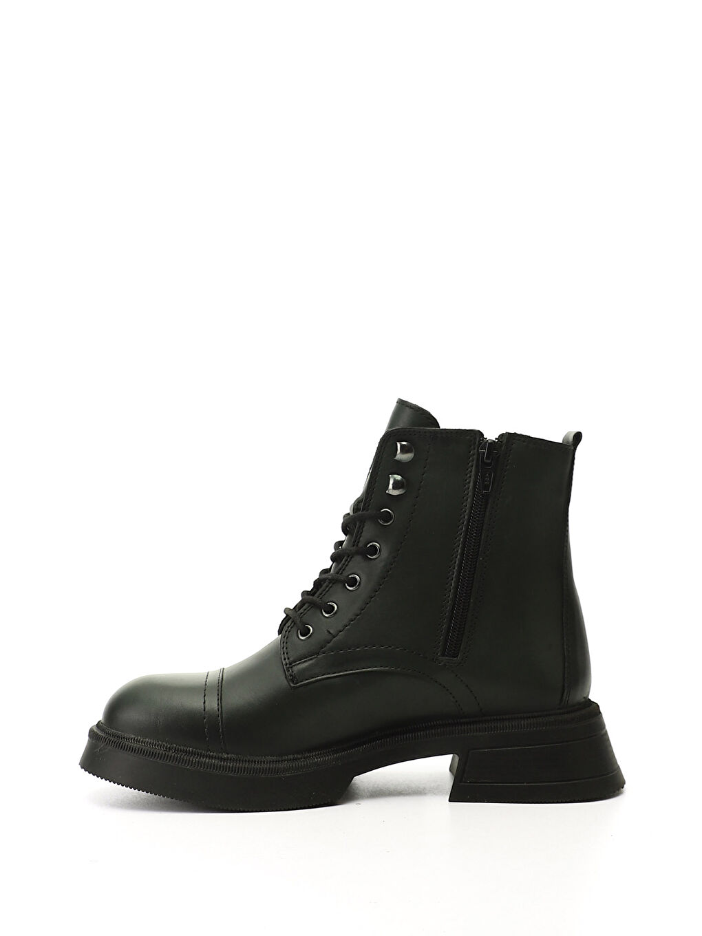 Kadın KOYU HAKİ Fermuarlı Kalın Taban Hakiki Deri Postal Bot-2