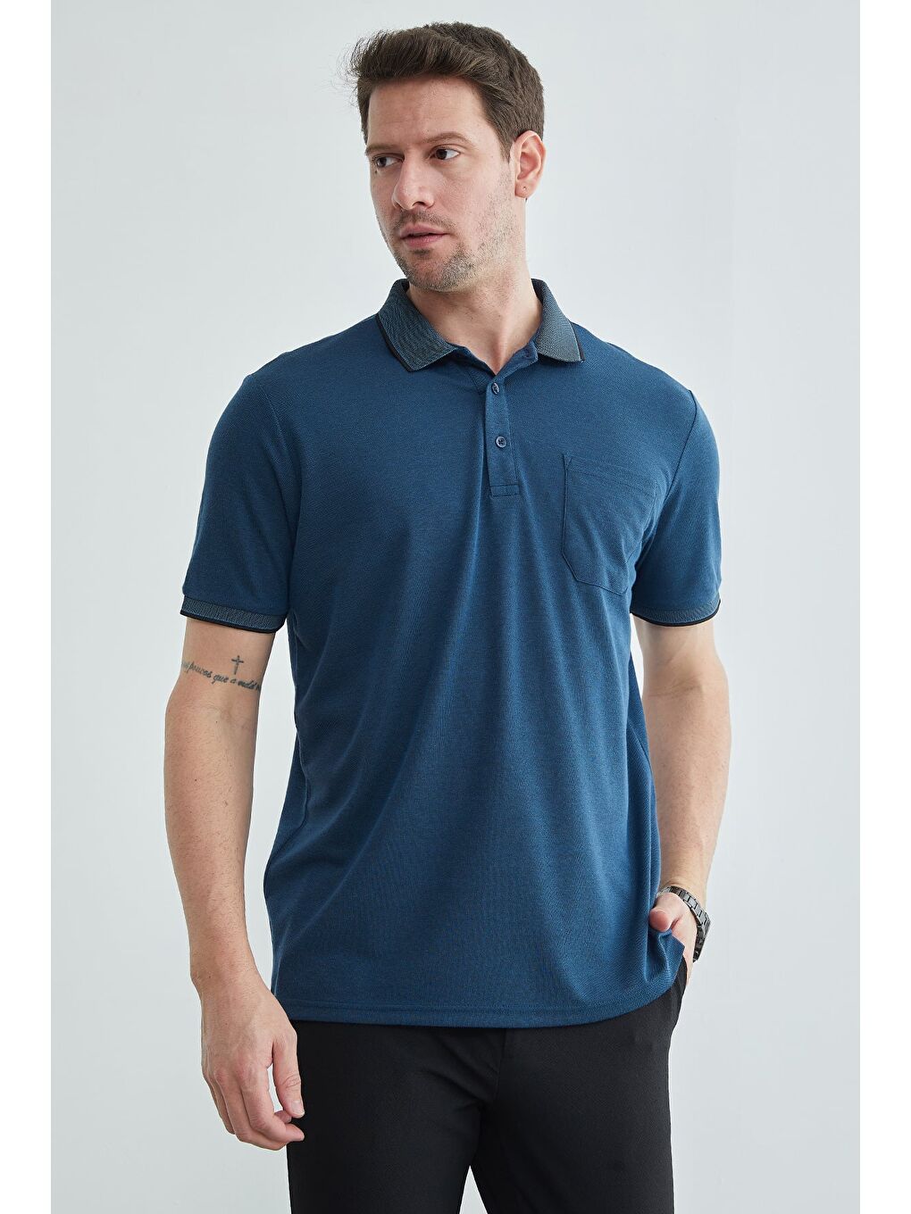 İndigo Tek Cepli Polo Yaka Tişört-2