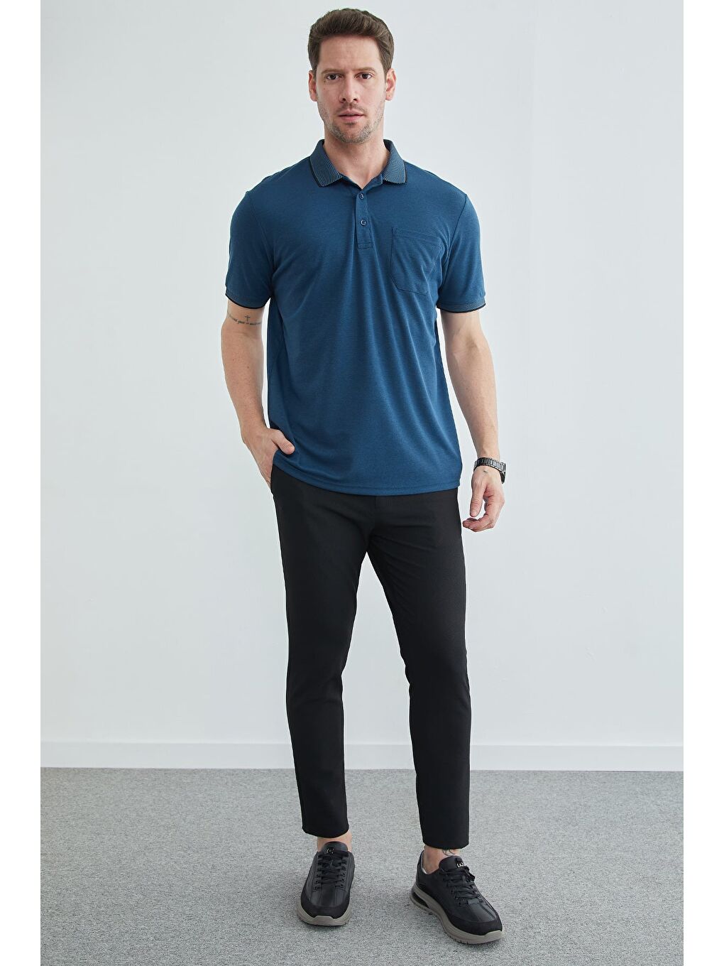 İndigo Tek Cepli Polo Yaka Tişört-3