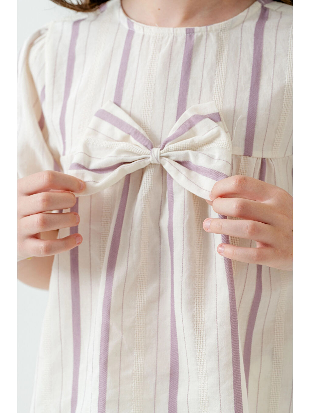 Lila Kurdelalı Çizgili Kız Çocuk Takım 3837-3