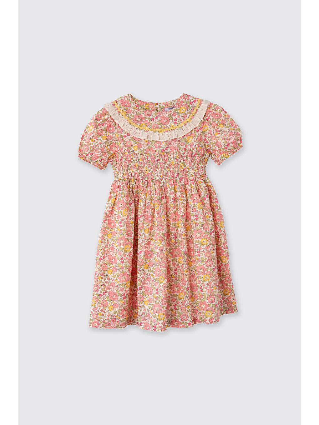 Pembe Liberty Kumaş Çiçek Desenli Kız Çocuk Elbise-2