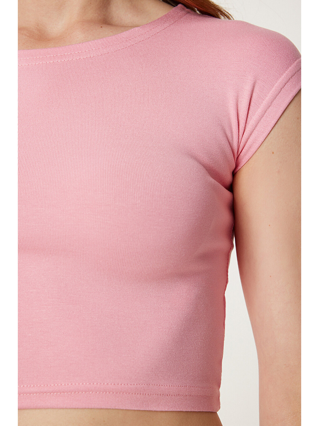 Pembe Basic Crop Örme Bluz PEMBE LZV0082-2