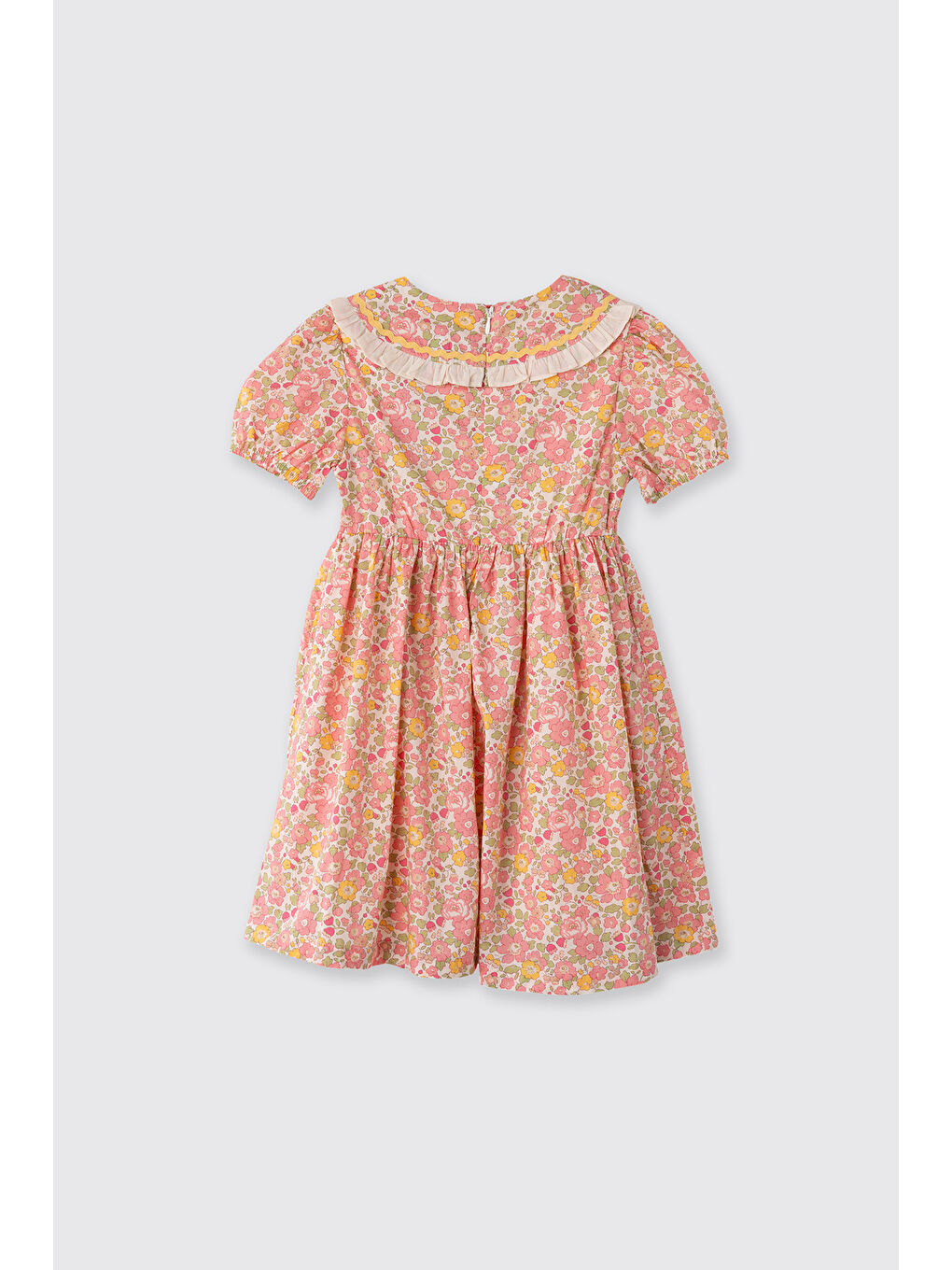 Pembe Liberty Kumaş Çiçek Desenli Kız Çocuk Elbise-3