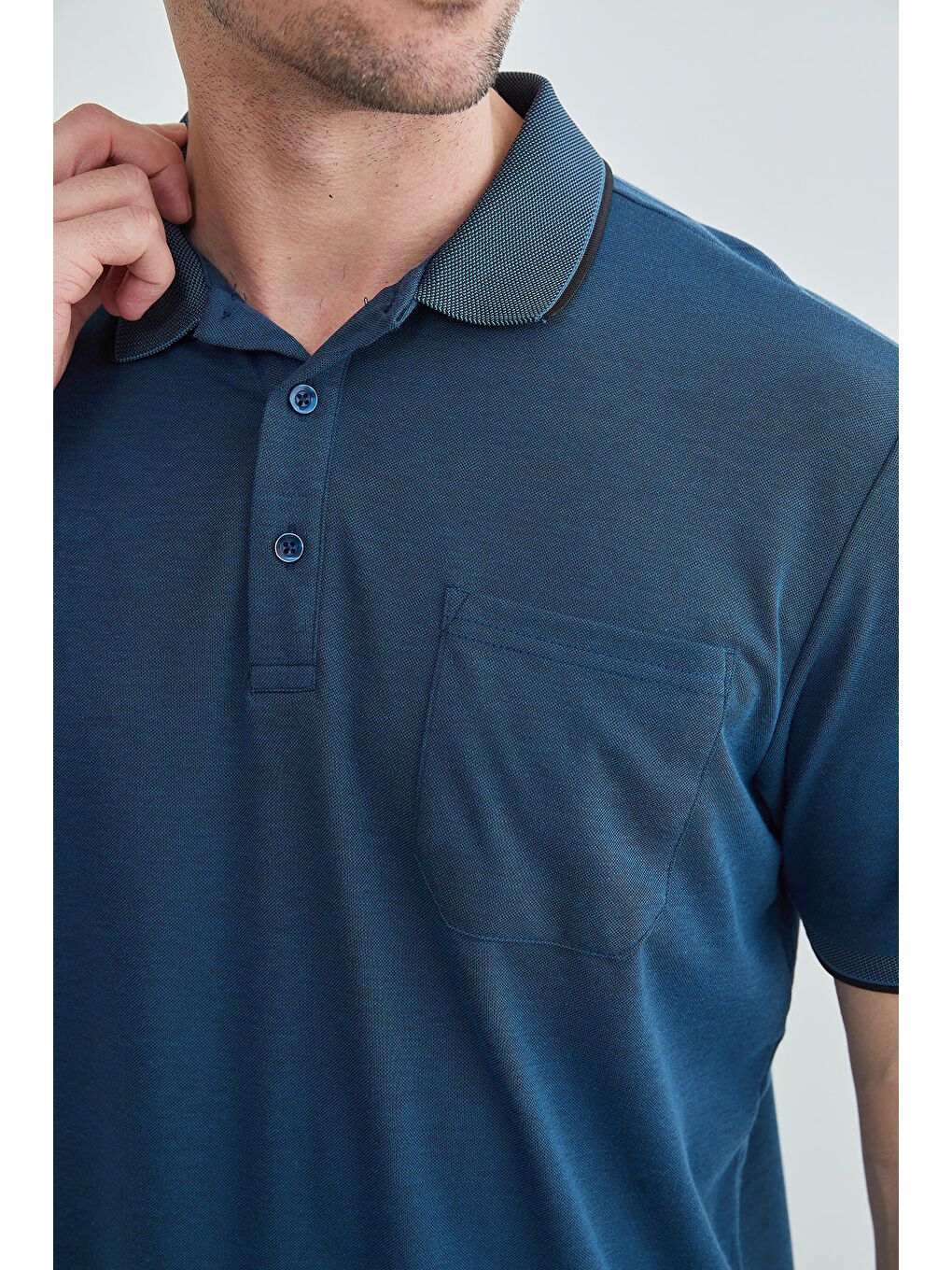 İndigo Tek Cepli Polo Yaka Tişört-4