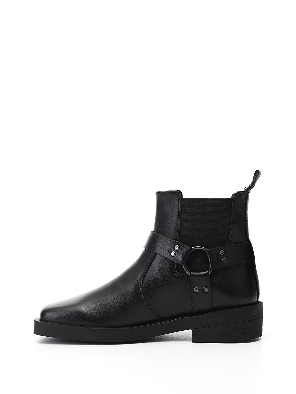 Siyah Kadın SİYAH Küt Burun Kalın Topuklu Hakiki Deri Bot-2