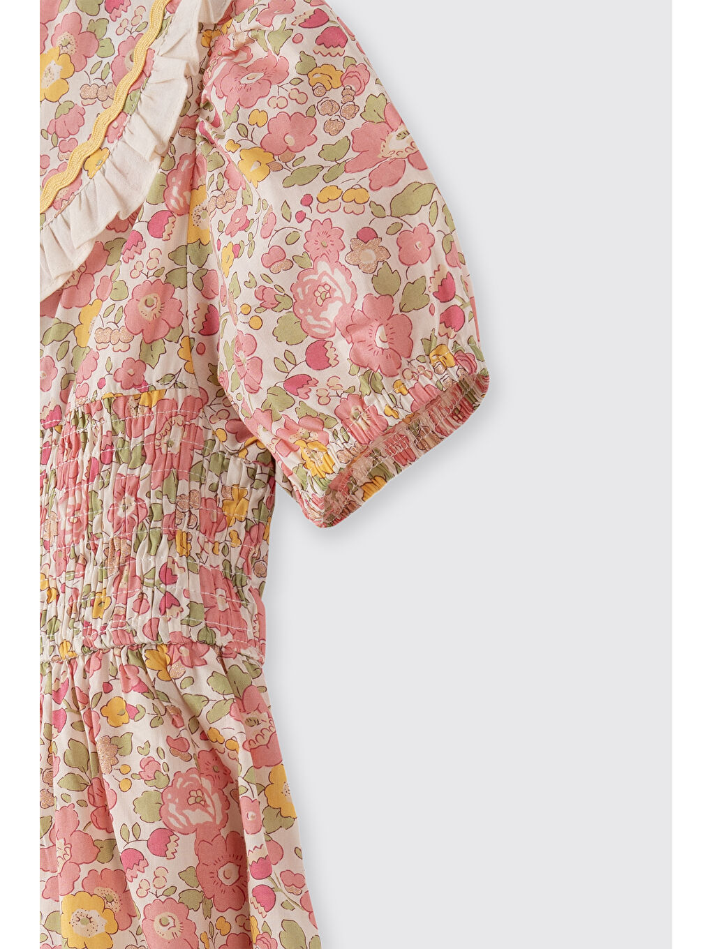 Pembe Liberty Kumaş Çiçek Desenli Kız Çocuk Elbise-4