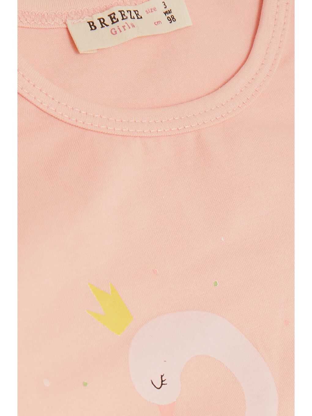 Pembe Kız Çocuk Uzun Kollu Tişört Prenses Kuğu Baskılı Pullu Somon (2-6 Yaş)-2