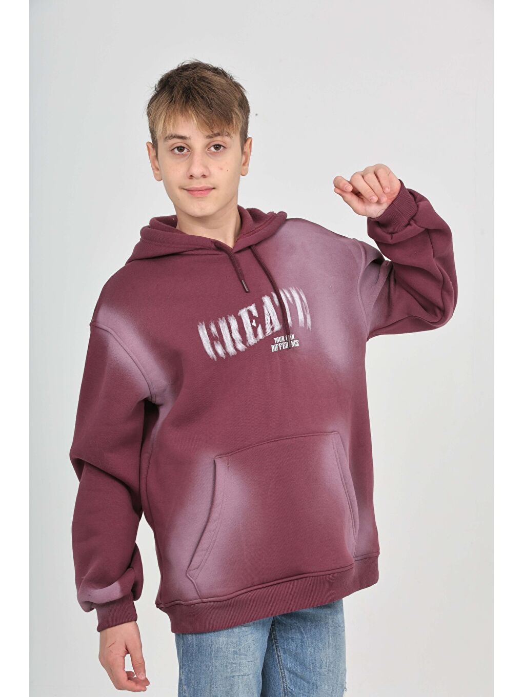 Mor Erkek Çocuk Relax Fit Kapüşonlu Cepli Baskılı Sweatshirt-4
