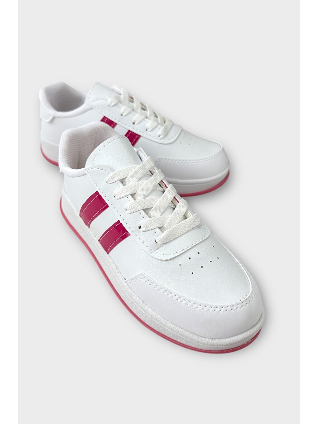 Unisex Düz Hafif Taban Günlük Sneaker Ayakkabı Beyaz - Fuşya-1