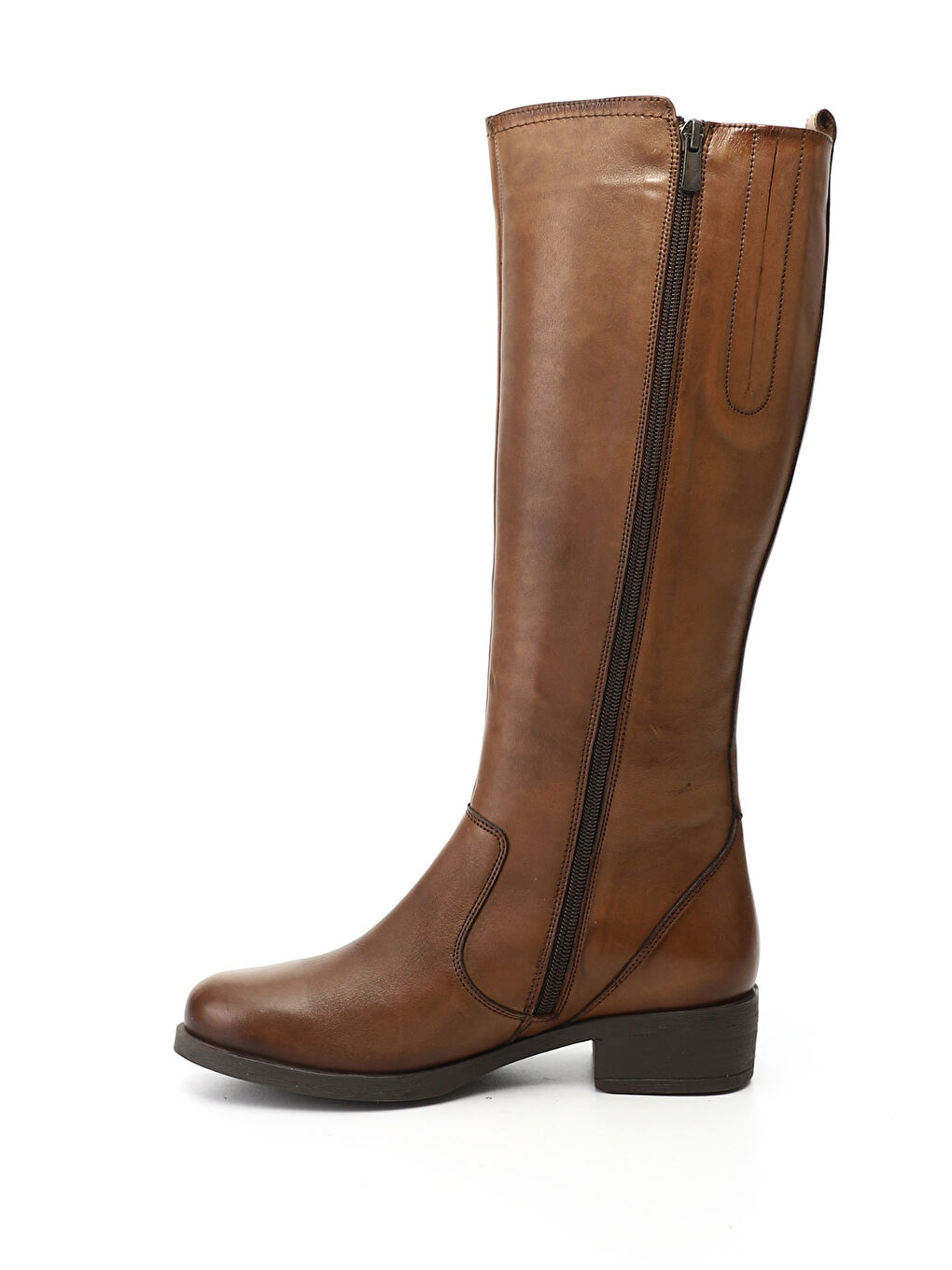 Kahverengi Kadın KAHVERENGİ-TABA Fermuarlı Kalın Topuklu Hakiki Deri Çizme-2